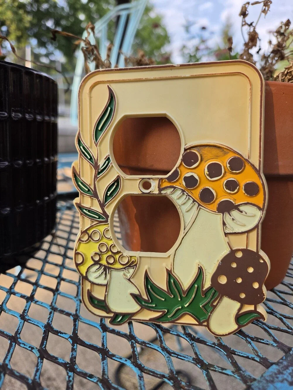 Vintage 70s Mushroom Outlet Plate Cover | Retro Cottagecore 3D Plastic Wall Swit